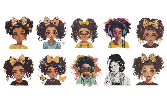 Cute Black Girl Embroidery Bundle