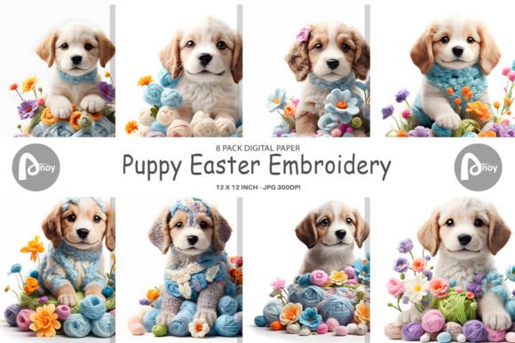 Digital Paper Puppy Easter Embroidery
