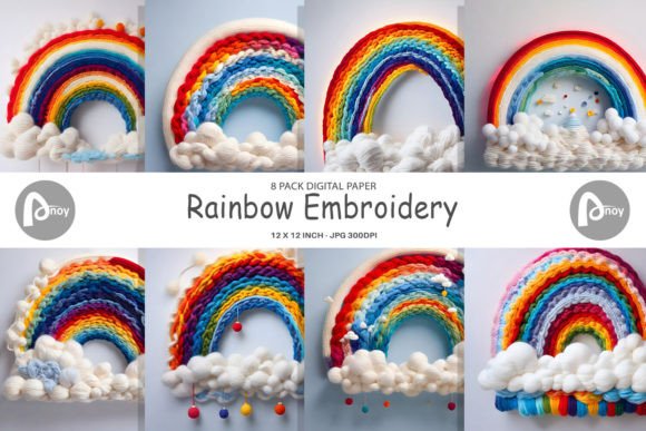 Digital Paper Rainbow Embroidery