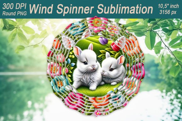 Easter Embroidery Bunny Wind Spinner PNG