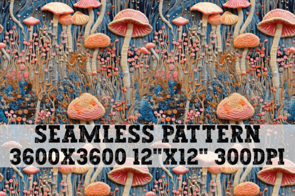 Embroidery Mushrooms Seamless Pattern