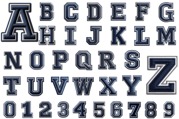 Navy Grey Varsity Embroidery Alphabet