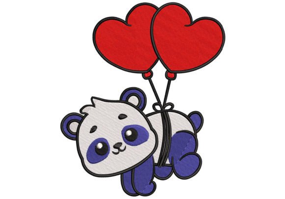 Panda with Heart Balloon Embroidery