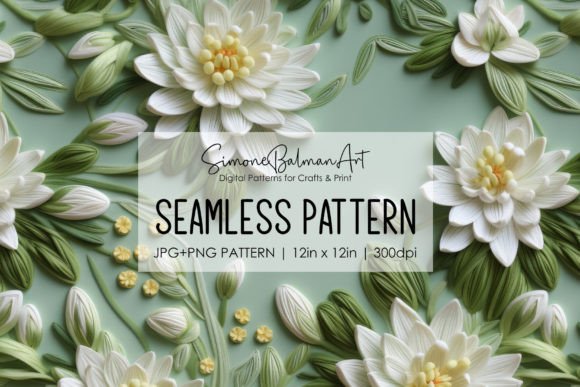 Waterlilies Embroidery Seamless Pattern